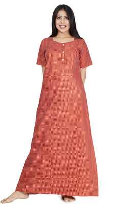 MEETALI CREATIONS Women Nighty(Red)
