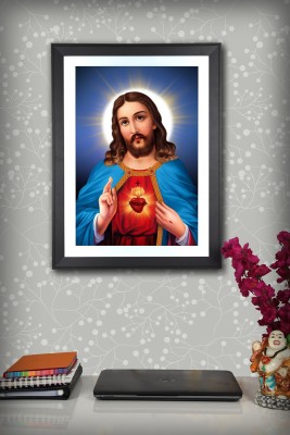 DWELLSINDIA Sacred Heart of Jesus Christ LED Light 16 X 12 Inch,) Digital Reprint 16 inch x 12 inch Painting(With Frame)