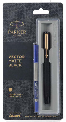 PARKER Vector Matte Black With Gold Trim Roller Ball Pen(Ink Color - Blue)