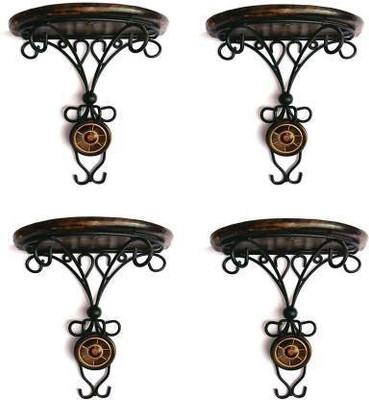 HabibaArtGallery Iron Rack Shelf / Wall Mount / Made in Stronge Irone / With Wooden Top / in Iron Craft Work Iron, Wooden Wall Shelf(Number of Shelves - 1, Black, Brown)