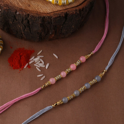 Voylla Designer Set of Two Sterling Rakhi with Roli Chaawal Pack Mauli Thread Chawal Roli Pack  Set(Pack Of 2)