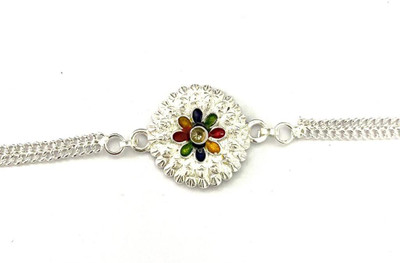 RELBEES Bracelet R129 Silver Bracelet, Rakhi  Set(Silver Bracelet Rakhi for Brother, Velvet Gift Box, Roli/Chawal)