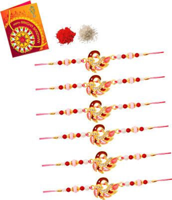 DUNKASTON Thread KG-6 Assorted Rakhi  Set(6 rakhi set 1 Greeting Card 1 Roli Chawal)