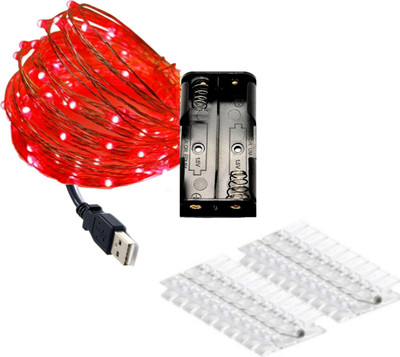 MANSAA 30 LEDs 3 m Red Steady String Rice Lights(Pack of 1)