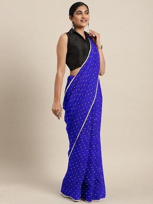 Prutha Fashions Self Design Bollywood Chiffon Saree(Blue)