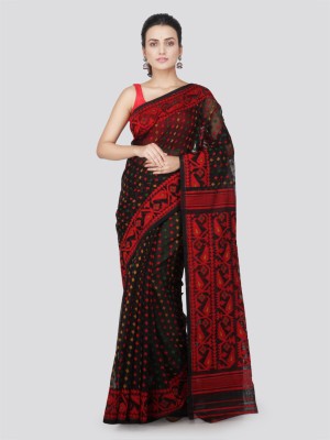 PinkLoom Woven Handloom Pure Cotton Saree(Black)