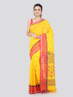 PinkLoom Woven Handloom Pure Cotton Saree(Yellow)