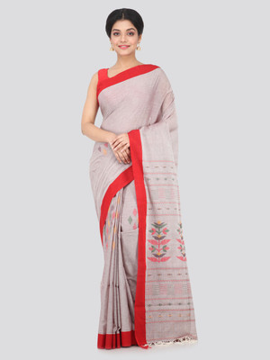PinkLoom Solid/Plain Handloom Handloom Pure Cotton Saree(Grey)