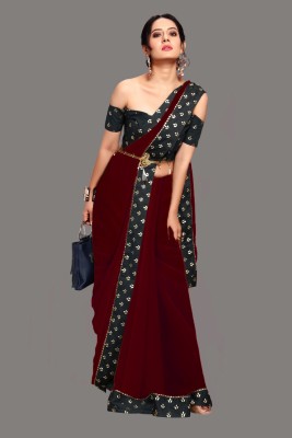 Queen worth Solid/Plain Bollywood Georgette Saree(Maroon)