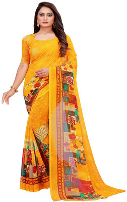 VKARAN Printed Bollywood Georgette Saree(Yellow)