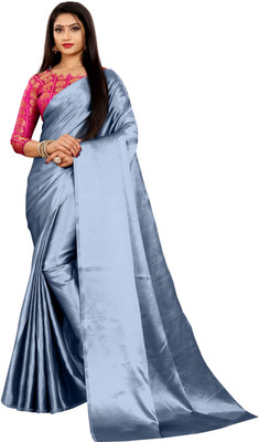 ZINLORIZ Solid/Plain Bollywood Satin Saree(Light Green)