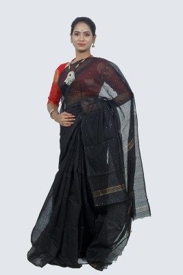 AngaShobha Printed Bollywood Handloom Cotton Blend Saree(Black)