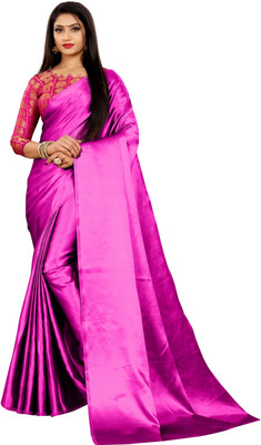 ZINLORIZ Solid/Plain Bollywood Satin Saree(Light Green)