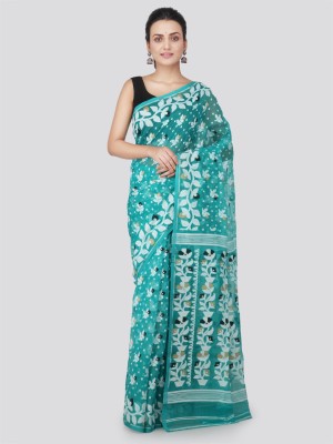 PinkLoom Printed Handloom Handloom Pure Cotton Saree(Blue)