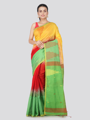 PinkLoom Woven Handloom Cotton Blend Saree(Red)