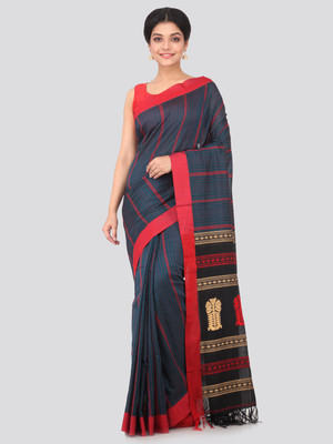 PinkLoom Printed Handloom Pure Cotton Saree(Grey)