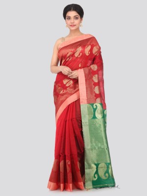 PinkLoom Paisley Handloom Handloom Cotton Blend Saree(Maroon, Green)