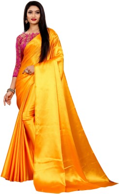 ZINLORIZ Solid/Plain Bollywood Satin Saree(Yellow)