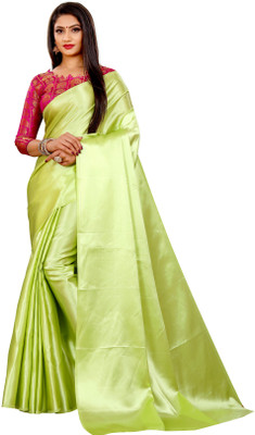 ZINLORIZ Solid/Plain Bollywood Satin Saree(Light Green)