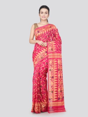 PinkLoom Floral Print Handloom Handloom Pure Cotton Saree(Pink)