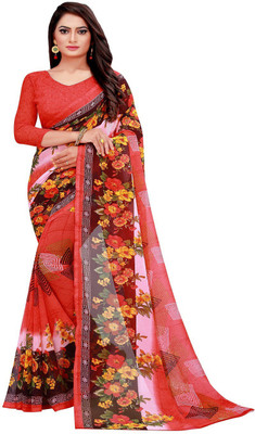 Suali Floral Print Daily Wear Georgette Saree(Red)