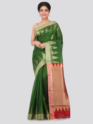 PinkLoom Printed Narayanpet Handloom Cotton Blend Saree(Green)