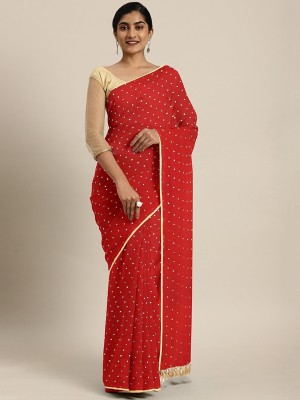 Prutha Fashions Self Design Bollywood Chiffon Saree(Red)