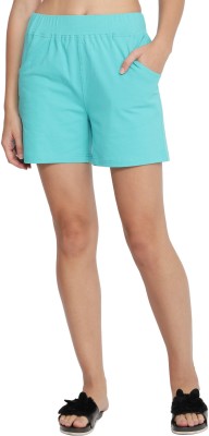 NUEVOSDAMAS Solid Women Light Blue Regular Shorts