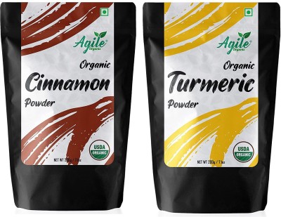 Agile Organic Organic Cinnamon Powder & Organic Turmeric Powder - 400gms (200gms Each) Immunity Booster Combo(2 x 200 g)