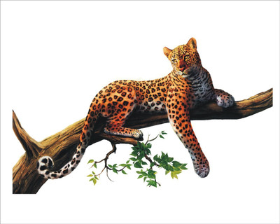Jump up 90 cm leopard on the tree, Wall sticker Self Adhesive Sticker(Pack of 1)