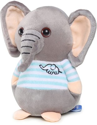 Webby Soft Animal Plush Elephant Toy - 20 cm(Grey and Blue)