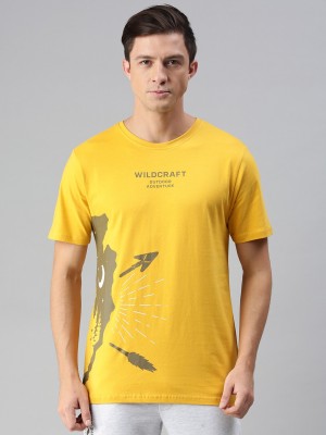 Wildcraft Printed Men Round Neck Gold T-Shirt