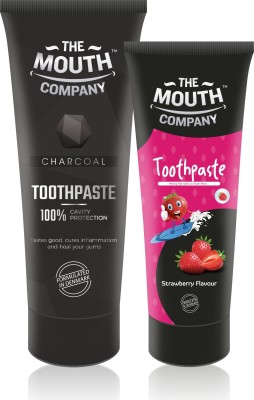 The Mouth Company Charcoal 75 gm Toothpaste Combo with Strawberry 50gm Toothpaste Toothpaste(125 g, Pack of 2)