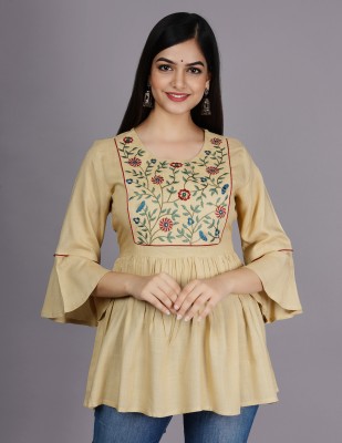 NAVJYOTI FASHIONS Casual Embroidered Women Brown Top