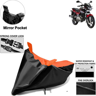 Rhtdm Two Wheeler Cover for Bajaj(Pulsar 180 DTS-i, Black, Orange)