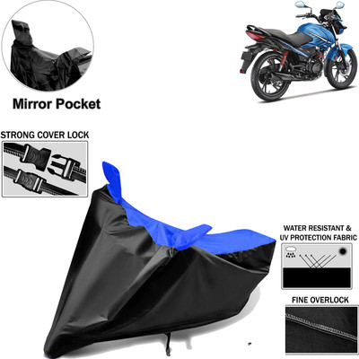 Rhtdm Two Wheeler Cover for Hero(Glamour FI, Black, Blue)