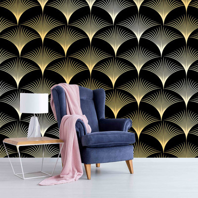 Guru Production Vinyl Decorative Black, Gold Wallpaper(L x W: 243 cm x 40 cm)