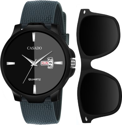 CASADO Premium Gift Box Packaging Combo Set of Matte Black Wayfarer Sunglass & Midnight Black Double Shade Working Day and Date Dial with Charcoal Grey Silicon Mesh Strap Premium Gift Box Packaging Combo Set of Matte Black Wayfarer Sunglass & Midnight Black Double Shade Working Day and Date Dial wit