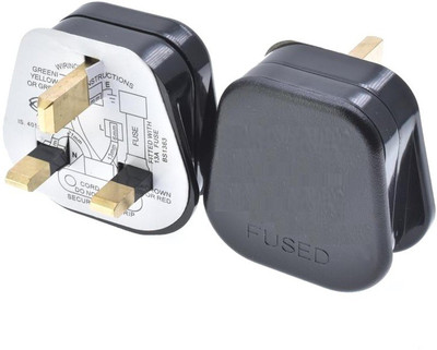 WOWSOME UK Type Flat Pin Universal 3 Pin 13 AMP Plug Appliance Power cord Socket Adapter with Fuse Three Pin Plug(Black)