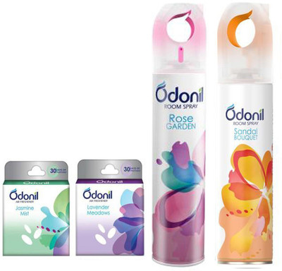Odonil LAVENDER, jasmine, ROSE, SANDAL Blocks ROSE AND SANDAL SPRAY AND JASMINE AND LAVENDER BLOCK(4 x 1 Units)