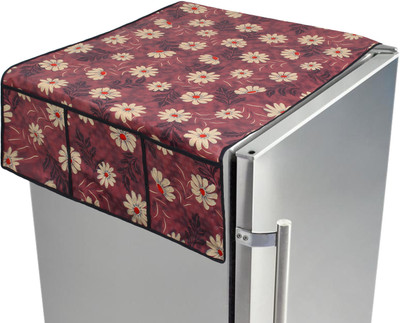 LITHARA Refrigerator  Cover(Width: 101.6 cm, Maroon, Beige)