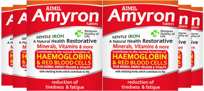 AIMIL Amyron Multivitamins Tablet for Men & Women with 34 Ingredients for All Age | Reduce Tiredness & Fatigue | Improves Haemoglobin Level (Pack of 6)(Pack of 6, 180 Tablets)
