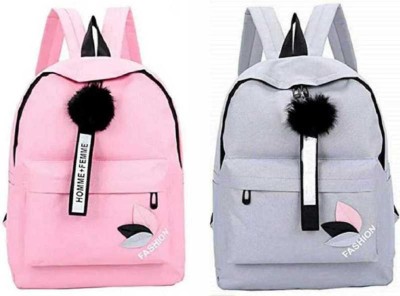 FLIKSTART STYLISH PINK GREY BACKPACK COMBO FOR GIRLS(10 L) 10 L Backpack(Multicolor)