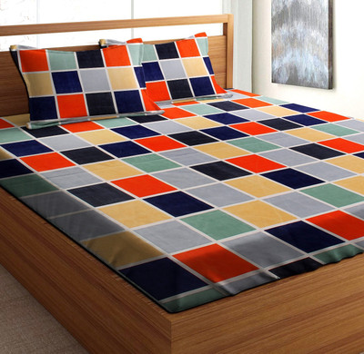 Flipkart SmartBuy 144 TC Microfiber Double Checkered Flat Bedsheet(Pack of 1, Multicolor)