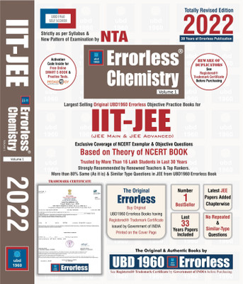 UBD1960 Errorless Chemistry for IIT-JEE (MAIN & ADVANCED) as per New Pattern by NTA (Paperback+Smart E-book) Totally Revised New Edition 2022 (Set of 2 volumes) Original ERRORLESS Book with Trademark Certificate - Errorless Chemistry(Paperback, Expert Faculty of India) UBD1960 Errorless Chemistry for IIT-JEE (MAIN & ADVANCED) as per New Pattern by NTA (Paperback+Smart E-book) Totally Revised New Edition 2022 (Set of 2 volumes) Original ERRORLESS Book with Trademark Certificate - Errorless Chemistry(Paperback, Expert Faculty of India)