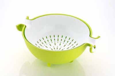 EBOFAB Kitchen Multi Color Plastic Bowl Plastic Fruit Bowl Thick Drain Basket for Rice Fruit & Vegetable with Handle Collapsible Sieve(Green Pack of 1)