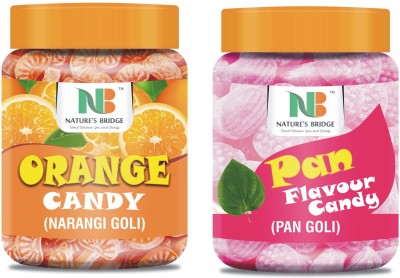 Nature's Bridge Orange Candy Pan Candy Sweet Hard Candy (Orange, Pan, Flavour) Combo Jar Pack of 2 each 400 Gm Orange, Pan Candy(5 x 160 g)