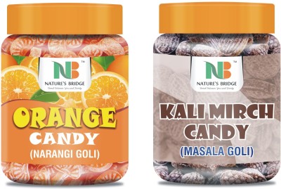 Nature's Bridge Orange Candy Masala Candy Kalimirch Candy Sweet Hard Candy (Orange, Pan, Flavour) Combo Jar Pack of 2 each 400 Gm Orange, Kalimirch Candy(2 x 400 g)