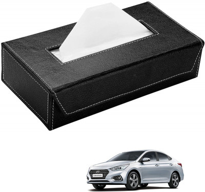 AuTO ADDiCT Car Tissue Box Paper Tissue Holder Black with 200 Sheets(100 Pulls) For Hyundai Verna New (2017-Present) Vehicle Tissue Dispenser(Black)