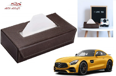 AuTO ADDiCT Car Tissue Box Paper Tissue Holder Brown with 200 Sheets(100 Pulls) For Mercedes Benz AMG GT Vehicle Tissue Dispenser(Brown)